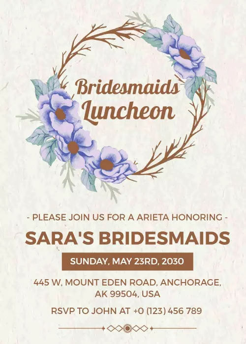 Charming Floral Bridesmaids Luncheon Celebration Invitation Template