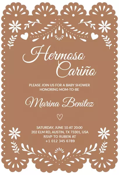Charming Floral Brown Baby Shower Celebration Invitation Template