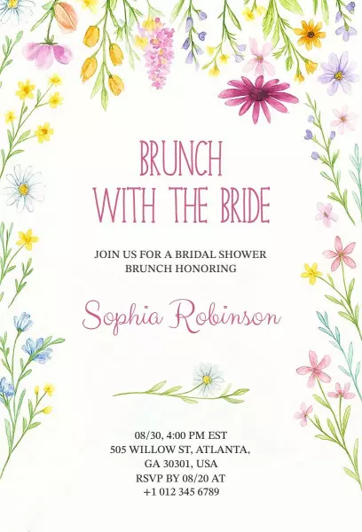 Charming Floral Brunch with Bride Bridal Shower Invitation Template