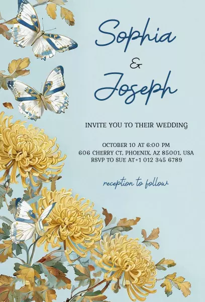 Charming Floral Butterfly Wedding Celebration Invitation Template