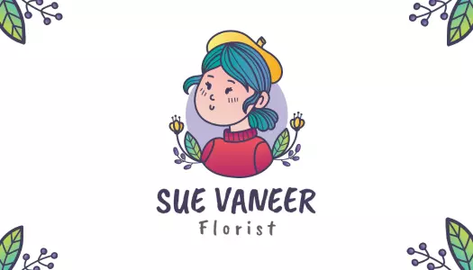 Charming Floral Cartoonist Green Floral Pattern Business Card Template