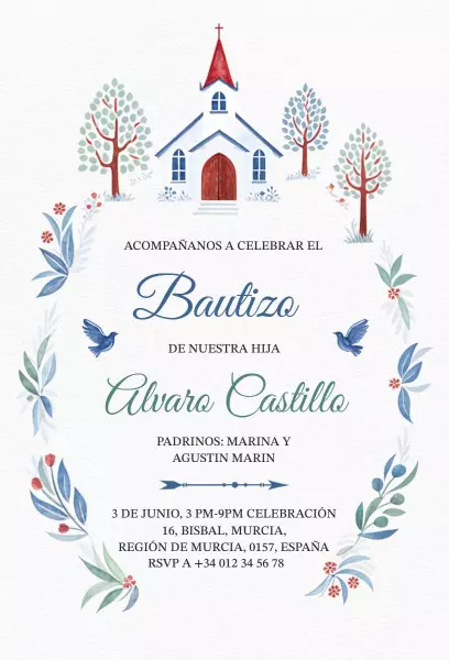 Charming Floral Church Baptism Celebration Invitation Template