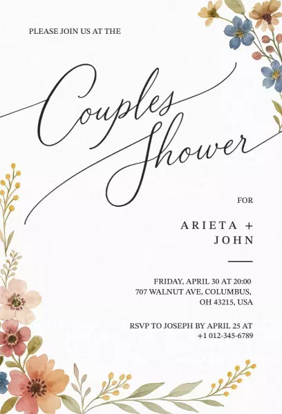 Charming Floral Couples Shower Celebration Invitation Template