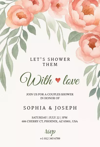 Charming Floral Couples Shower Love Celebration Invitation Template