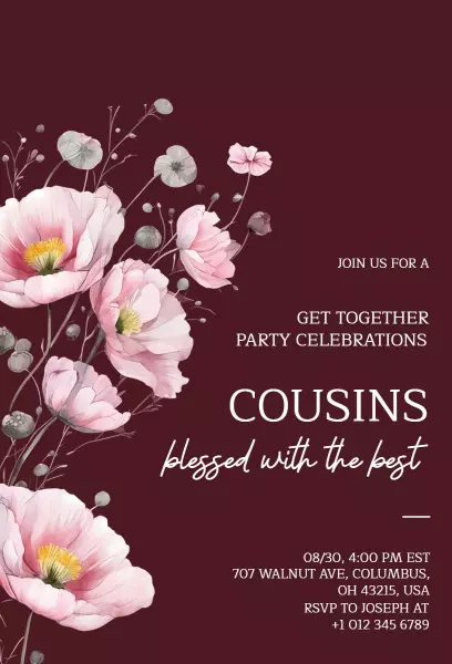 Charming Floral Cousins Get Together Party Invitation Template