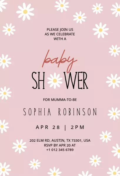 Charming Floral Daisy Themed Baby Shower Invitation Template