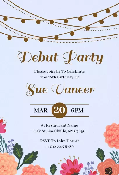 Charming Floral Debut Party 18th Birthday Celebration Invitation Template
