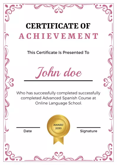 Charming Floral Design for Achievement Completion Certificate Template