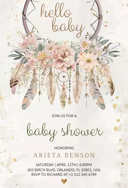 Charming Floral Dreamcatcher Baby Shower Invitation Template