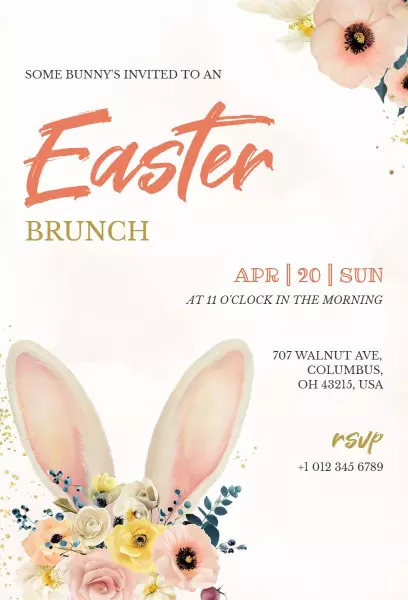 Charming Floral Easter Brunch Celebration Invitation Template