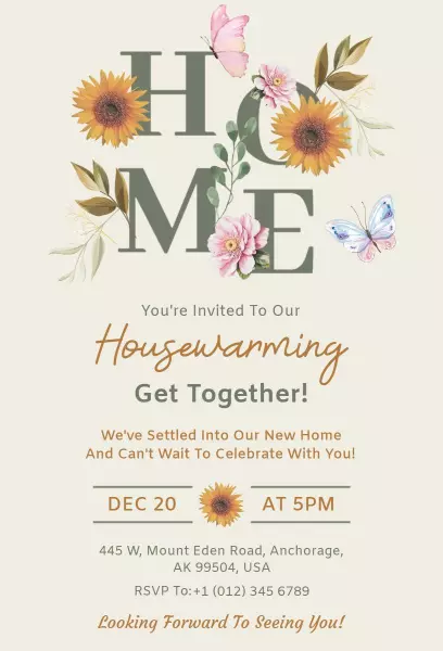 Charming Floral Elements Housewarming Celebration Invitation Template