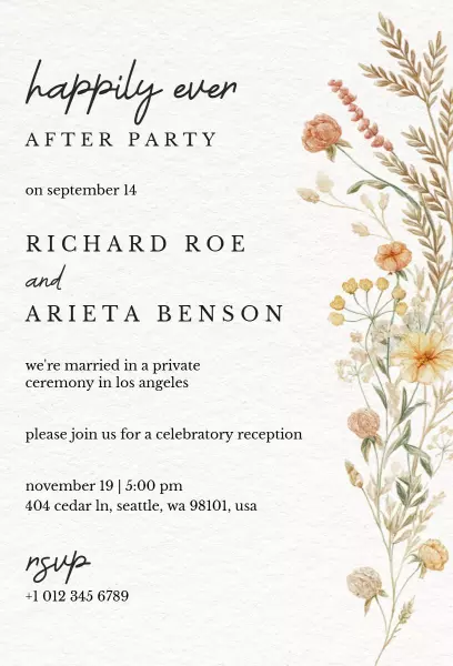 Charming Floral Elopement Celebration After Party Invitation Template