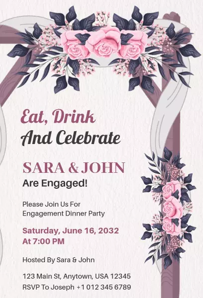 Charming Floral Engagement Dinner Celebration Invitation Template