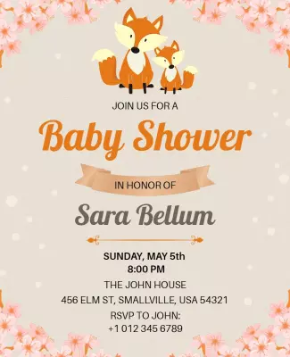 Charming Floral Fox Theme Baby Shower Invitation Poster Template
