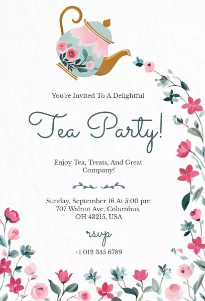 Charming Floral Garden Tea Party Invitation Template