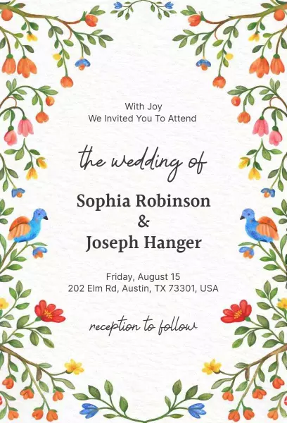 Charming Floral Garden Wedding Celebration Invitation Template