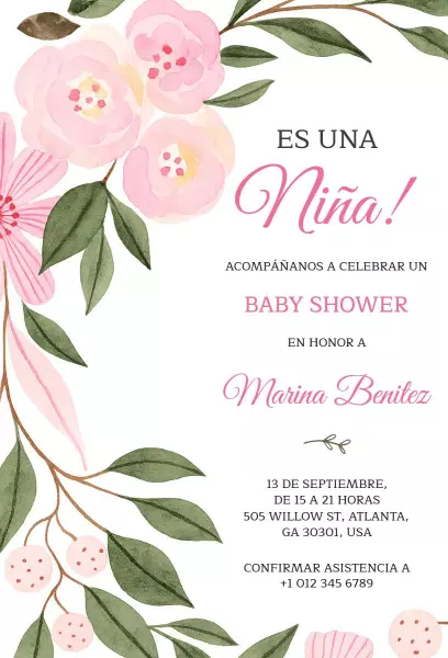 Charming Floral Girl Baby Shower Celebration Invitation Template
