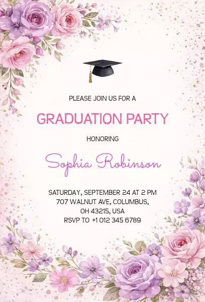 Charming Floral Graduation Celebration Party Invitation Template