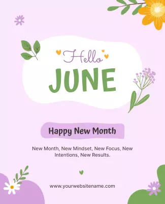 Charming Floral Hello June New Month Celebration Poster Template