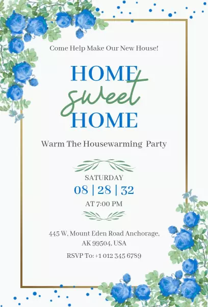 Charming Floral Home Sweet Home Housewarming Invitation Template