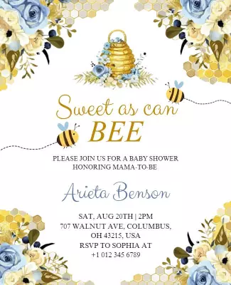 Charming Floral Honeybee Baby Shower Celebration Poster Template