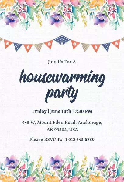 Charming Floral Housewarming Party Celebration Invitation Template