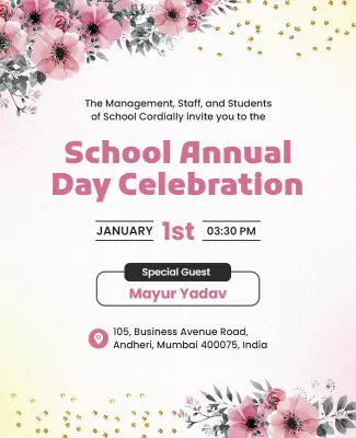 Charming Floral Invitation for School Annual Day Celebration Poster Template