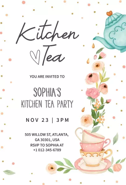 Charming Floral Kitchen Tea Party Celebration Invitation Template