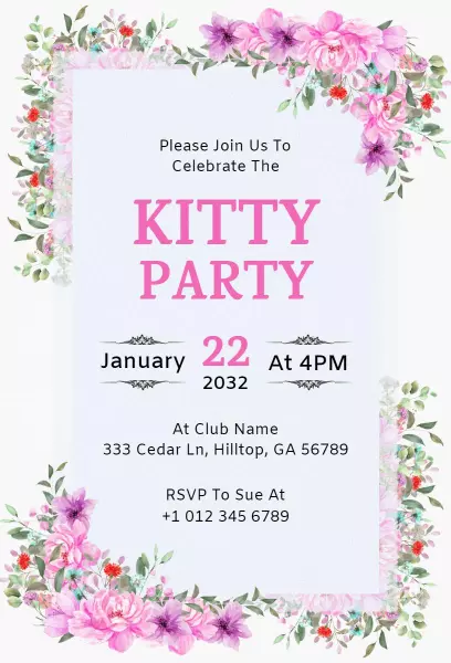 Charming Floral Kitty Party Celebration Invitation Template