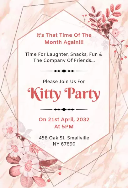 Charming Floral Kitty Party Gathering Invitation Template