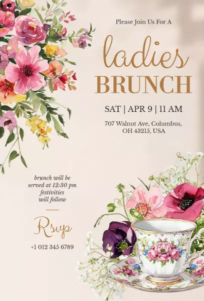 Charming Floral Ladies Spring Brunch Invitation Template