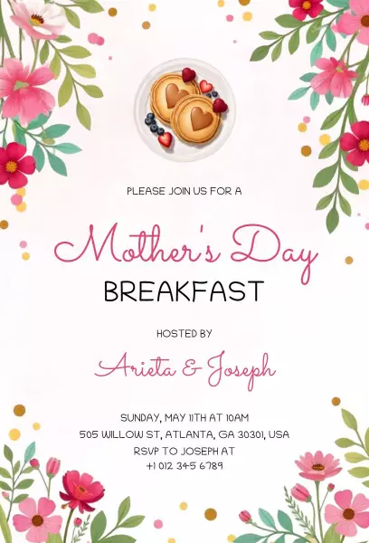 Charming Floral Mother's Day Breakfast Celebration Invitation Template