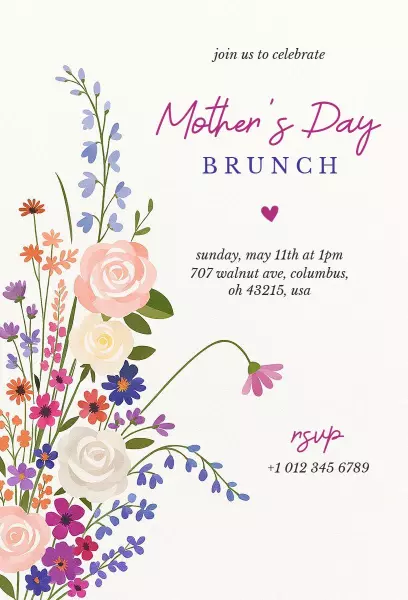 Charming Floral Mother's Day Brunch Celebration Invitation Template