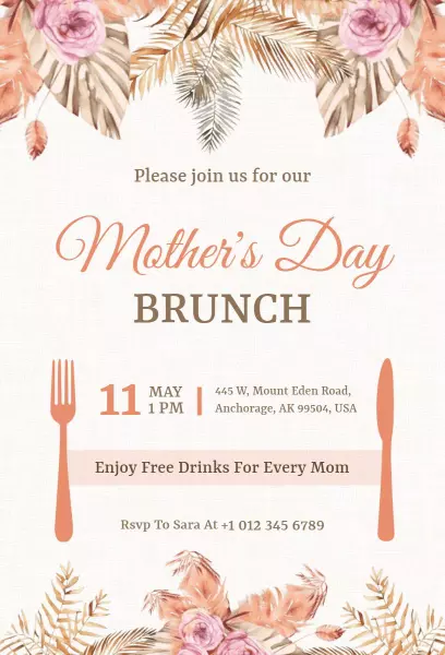 Charming Floral Mother's Day Brunch Gathering Invitation Template