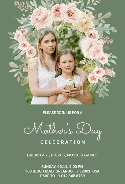 Charming Floral Mother's Day Celebration Gathering Invitation Template