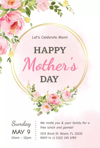 Charming Floral Mother's Day Celebration Invitation Template