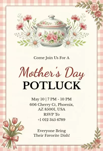Charming Floral Mother's Day Potluck Celebration Invitation Template