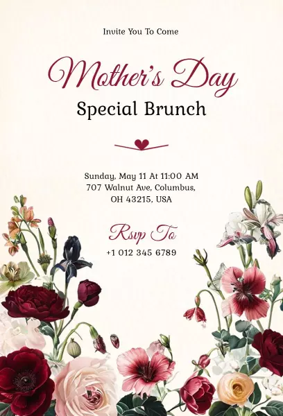 Charming Floral Mother's Day Special Brunch Invitation Template