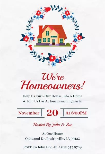 Charming Floral New Home Housewarming Celebration Invitation Template