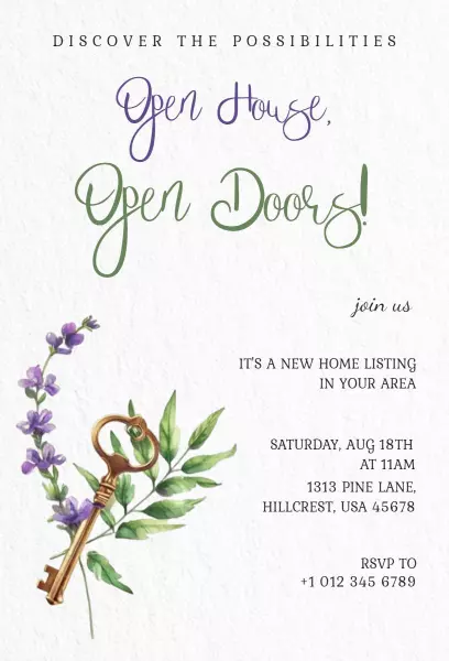 Charming Floral New Home Open House Invitation Template