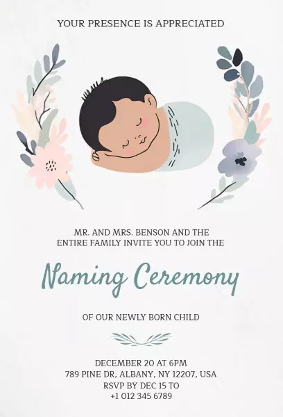 Charming Floral Newborn Naming Ceremony Invitation Template
