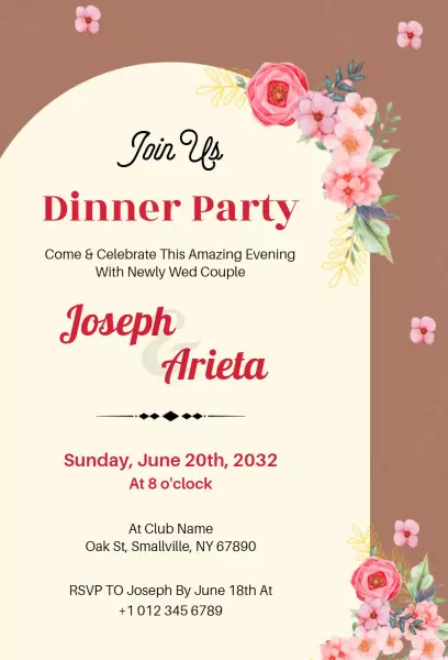 Charming Floral Newlywed Celebration Dinner Party Invitation Template