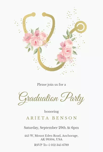 Charming Floral Nursing Graduation Celebration Invitation Template