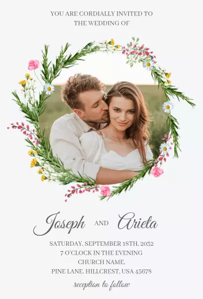 Charming Floral Photo Wedding Ceremony Invitation Template