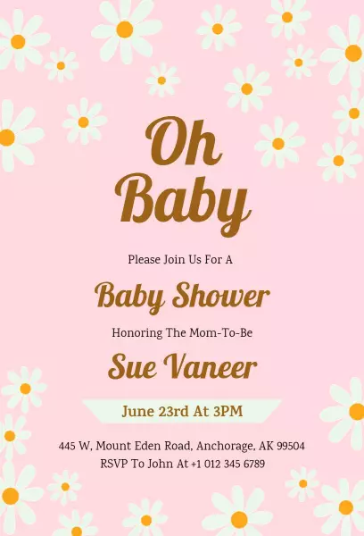 Charming Floral Pink Baby Shower Celebration Invitation Template