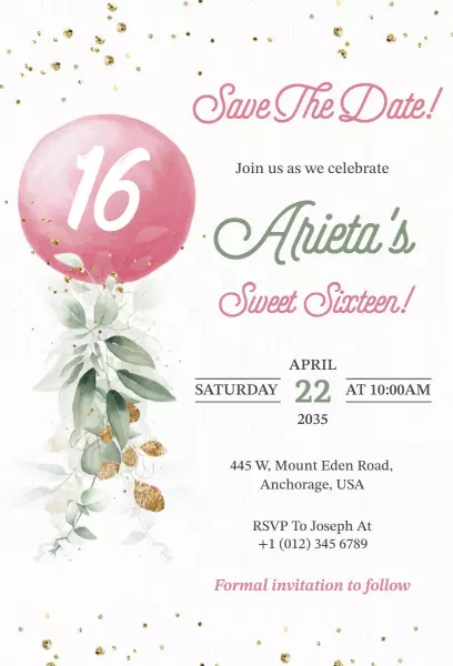 Charming Floral Pink Sweet 16 Birthday Celebration Invitation Template