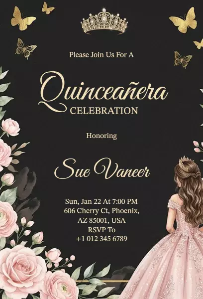Charming Floral Quinceanera Celebration Invitation Template