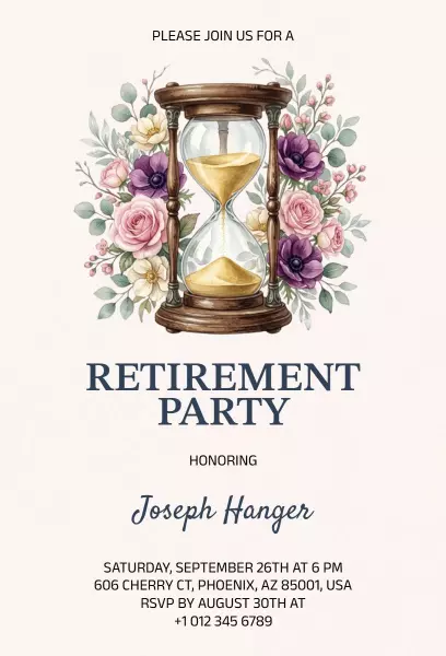 Charming Floral Retirement Celebration Party Invitation Template