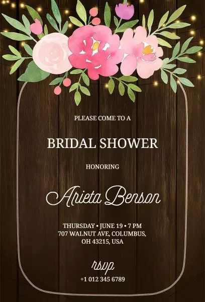 Charming Floral Rustic Bridal Shower Celebration Invitation Template