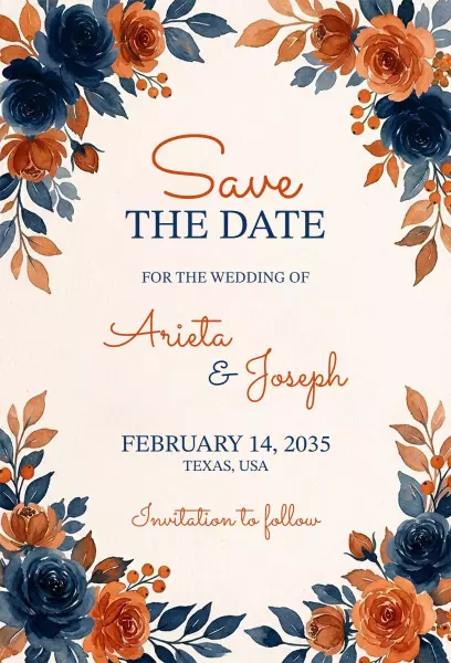 Charming Floral Rustic Save The Date Wedding Invitation Template